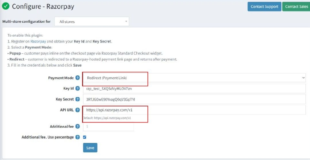 Razorpay Plugin Configure page API URL